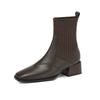Cow Split Leather Winter Square Toe Med Heels Modern Boots Women Slip On Knitwear Elastic Ankle Boots
