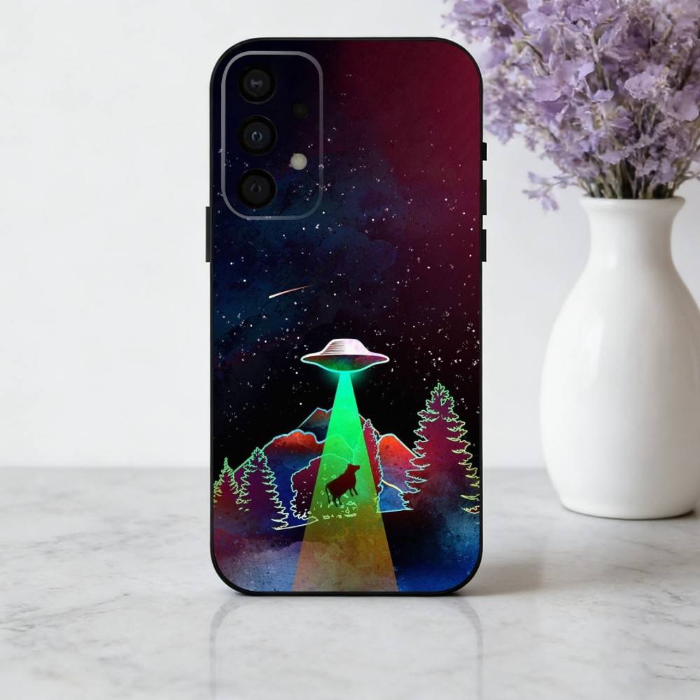 Funny S-Space UFO A-Alien T-Thing Phone Case For Samsung Galaxy A73,A72,A71,A70,A53,A52,A51,Soft Silicone Black Cover