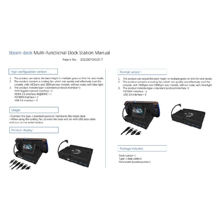 6-в-1 док-станция для Steam Deck с HDMI 2.0 4K@60Hz Gigabit-Ethernet 3 портами USB 3.0