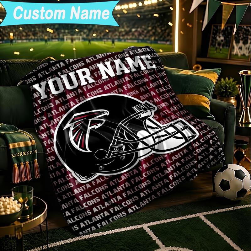 1PC Custom Name Blanket Atlanta-Falcons Rise Up Flannel blankets Patterns Throw Blanket All-Season Soft Gift for Couch, Bed, Camping, Birthday gifts