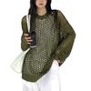 LrisIuza Echo Mesh Knit Perfect for Spring and Round Long Openwork Loose Cute and Popular Korean Perfect for Spring and Autumn Women's Sweater,