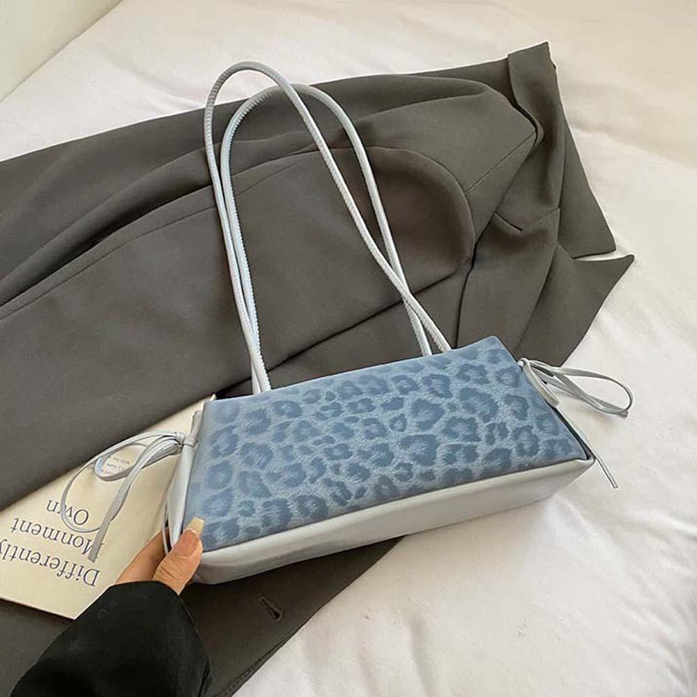 Sweet French Stick Handbag Bow Ribbon PU Shoulder Bag All-match Leopard Print Underarm Bags Travel