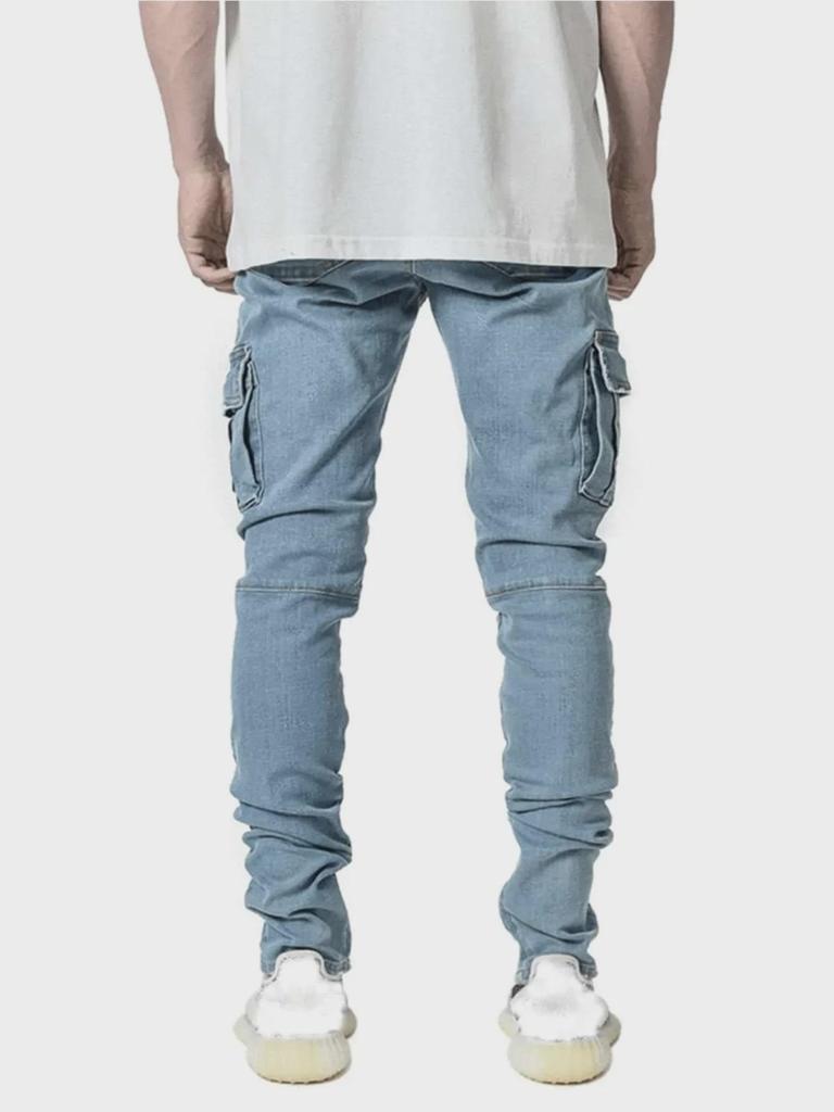 Мужские облегающие рабочие брюки из денима с несколькими карманами