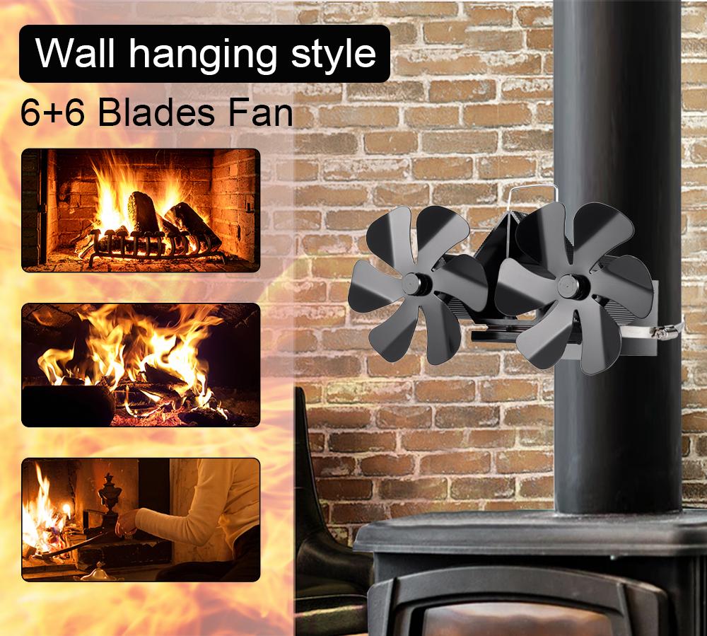 12 лопастей Термоэлектрический вентилятор для печи Вентилятор для дровяной печи для сжигания бревен Бесшумный Энергосберегающий Вентилятор для камина с защитой от перегрева