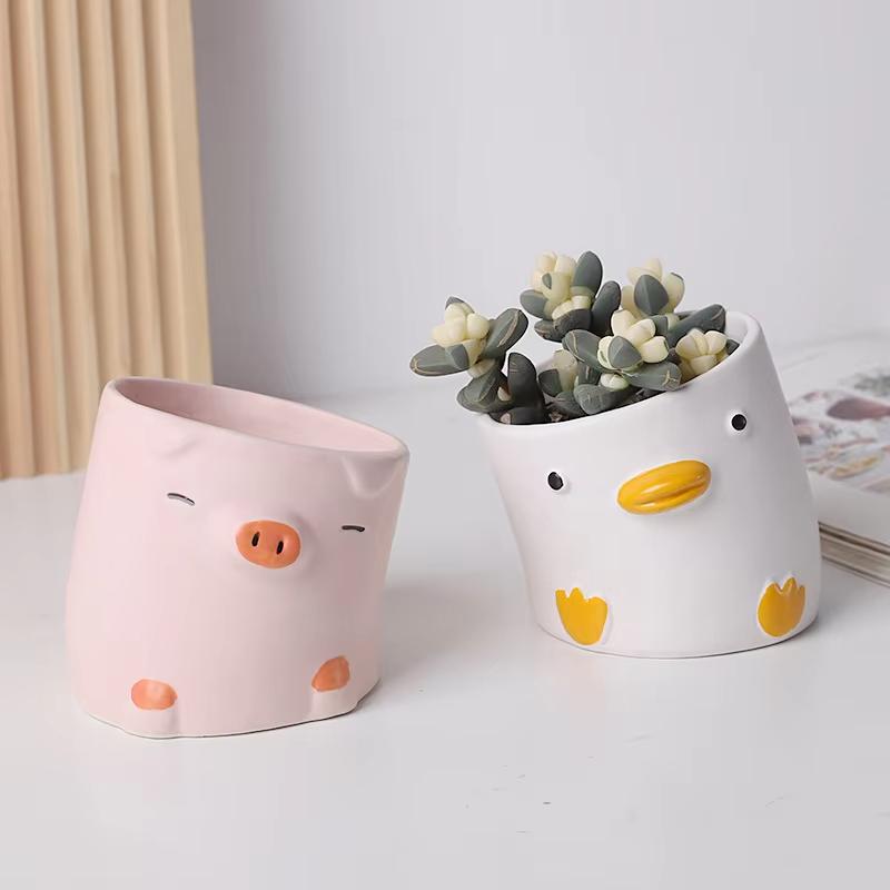 Cartoon Animals Succulent Plants Small Flower Pots Cute Desktop Personalized Home Decor Famous and Artistic Ornaments