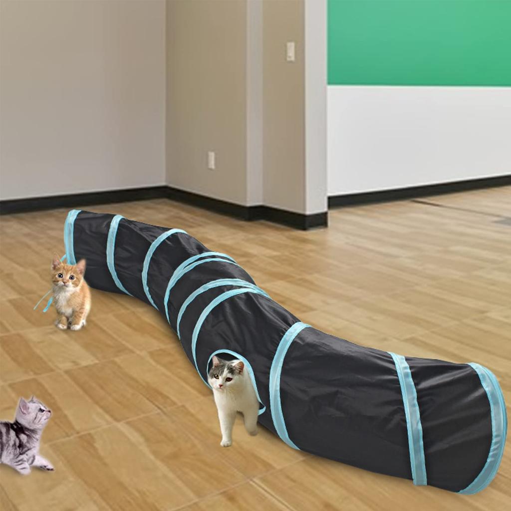 Foldable Pet Tunnel Toy with 3 Tunnels, Perfect for Puppies, Rabbits, Ferrets, and More, Includes a Chew Toy and Ball (Blue)