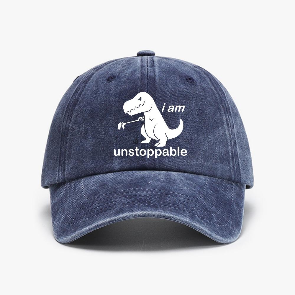 I Am Unstoppabie dinosaur Retro Outdoor Washed denim baseball cap Sun Protection Casual and Versatile Hat