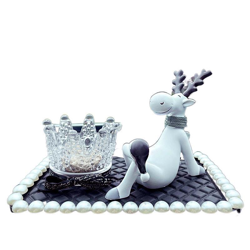 Luxury Diamond Pearl Aromatherapy Deer Ornament for Car Interior - Elegant Unisex Design