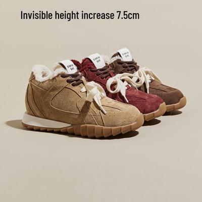 Женские спортивные кроссовки Dexun из бархата на толстой подошве, увеличивающие рост — осень/зима 2024 г., универсальные и повседневные кроссовки из хлопка.