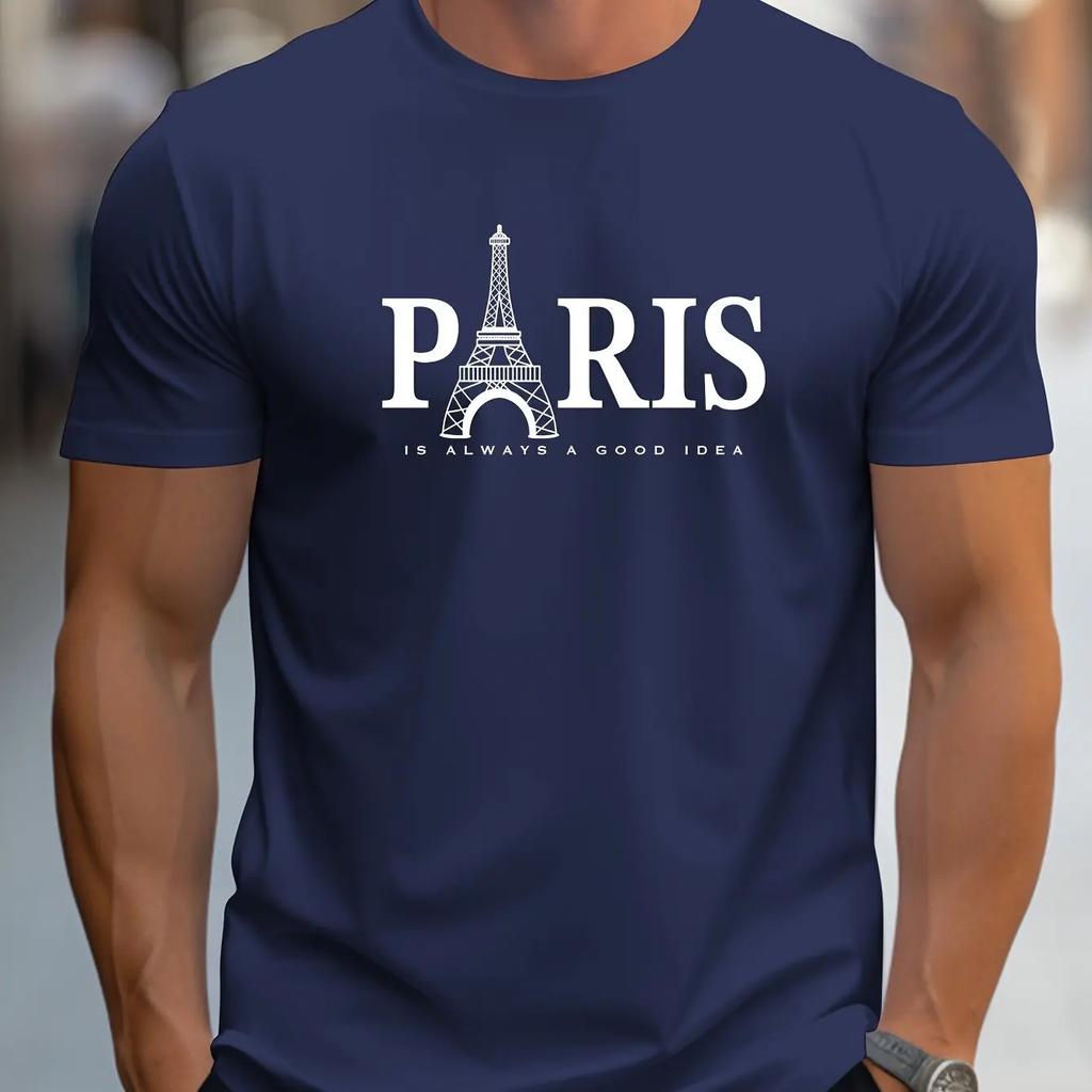 Мужская летняя футболка свободного размера из 100% чистого хлопка с принтом в виде букв PARIS, повседневная, удобная, с круглым вырезом и короткими рукавами