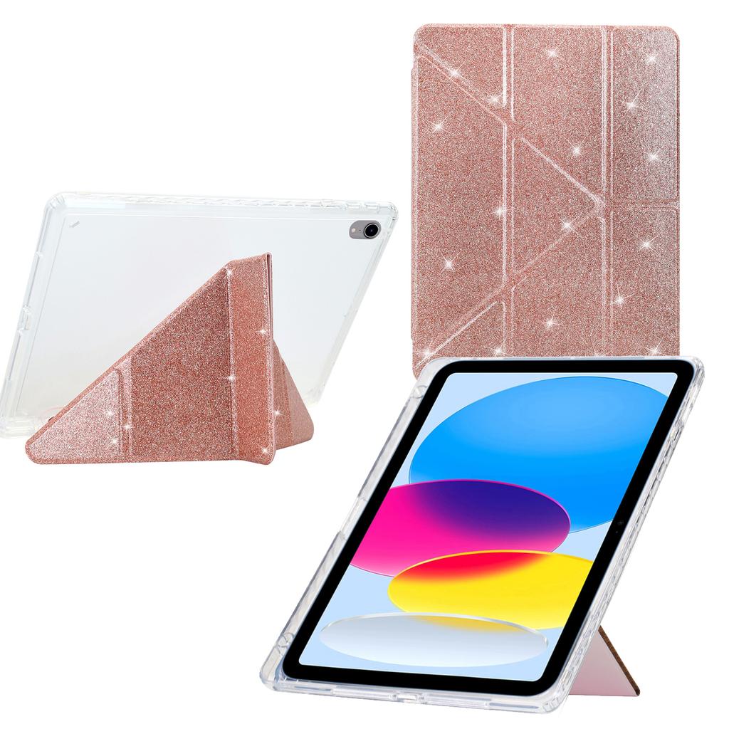 For iPad (2025)/10.9 (2022) Case Y-Fold Stand Glitter Leather TPU Acrylic Clear Tablet Cover