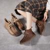 Retro Short Boots Women's Shoes Genuine Leather Round Toe Lace-up Versatile Flat Ankle Boots