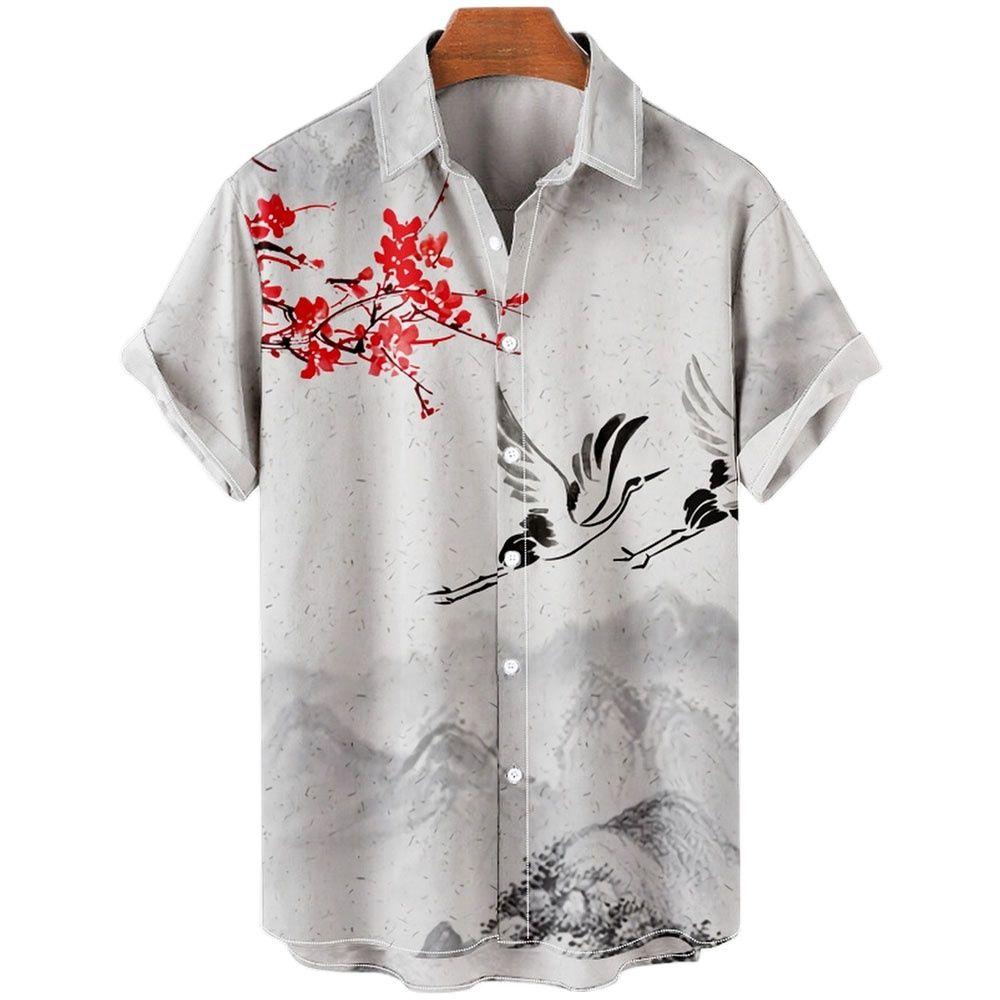 Summer Men's Floral Chinese Style Shirt Short Sleeve Hawaiian Shirts For Men Plus Size Quick Dry Tops Tee Shirt