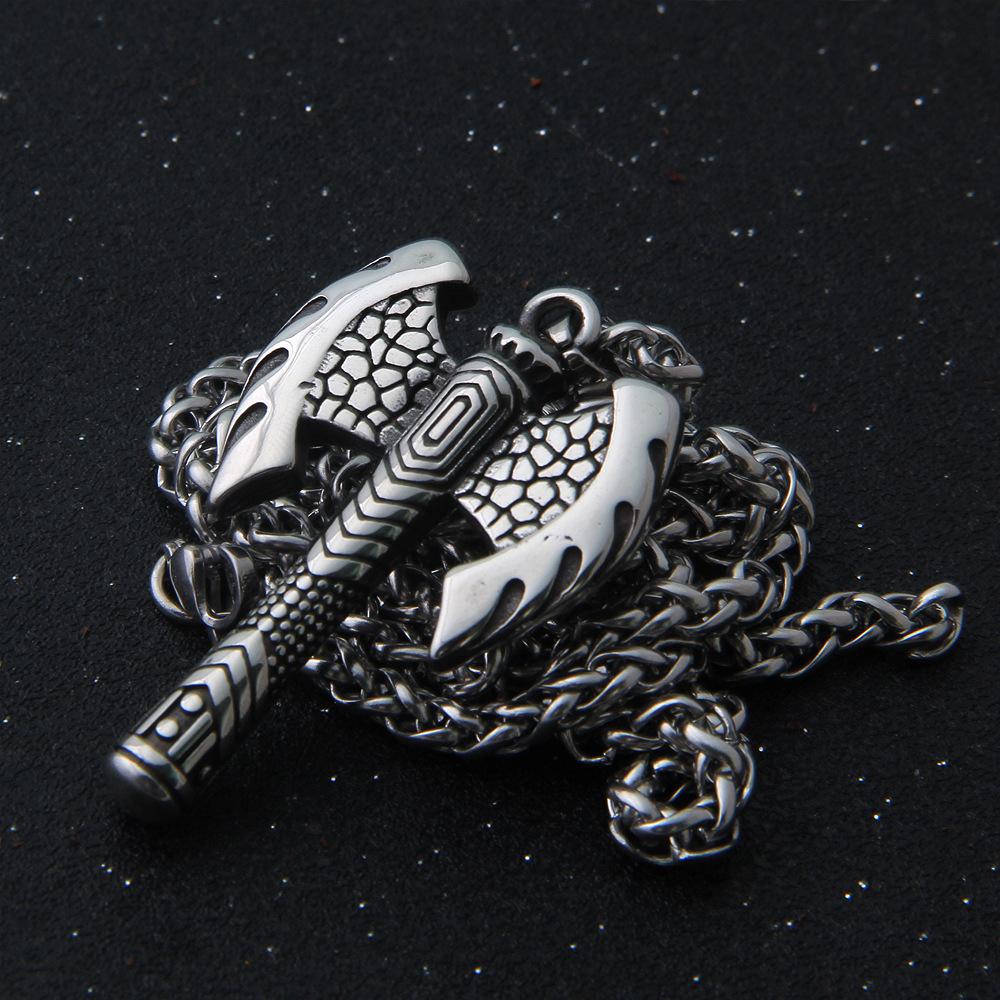 Viking Nordic Double Edged Battle Axe Pendant Necklace Stainless Steel Norse Warrior Talisman Protection Jewelry for Men