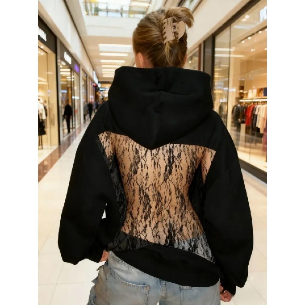 Женская модная толстовка с капюшоном, с длинными рукавами, с сетчатыми вырезами на спине, однотонная