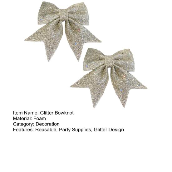 2 шт. Рождественский блестящий бант, многоразовый, сделай сам, украшение для рождественской елки, подарочной коробки, венка, праздничный, золотой порошок, пайетки, большой бант, товары для вечеринки