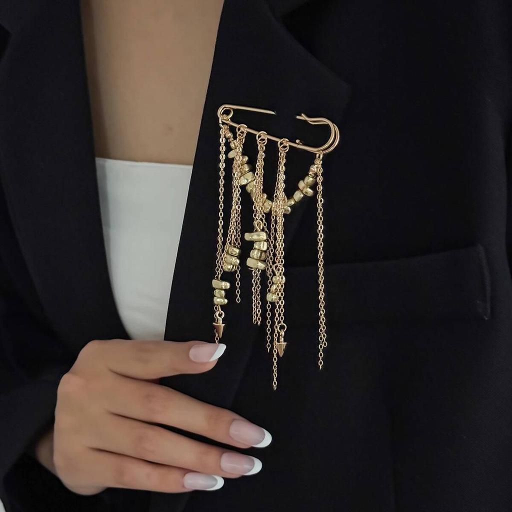 Salircon Exquisite Irregular Tassel Chain Broochs Women Design MultiFunctional Pant Chain Charm Clothes Pin Accessory Jewelry