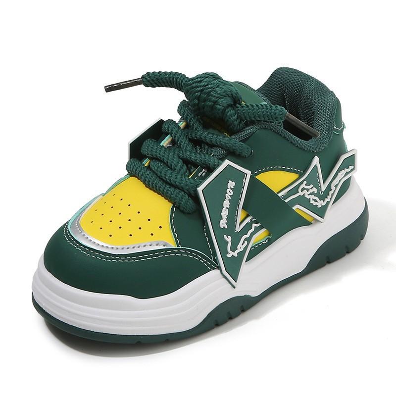 Kids Breathable Leather-Panel Running Shoes Boys Girls Lightweight Non-Slip Sneakers Fall Winter