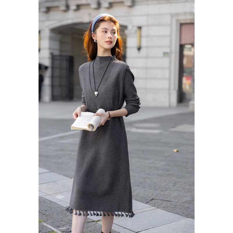 Mokana Women's Winter Long-Sleeve Layered Fringe Dress Set