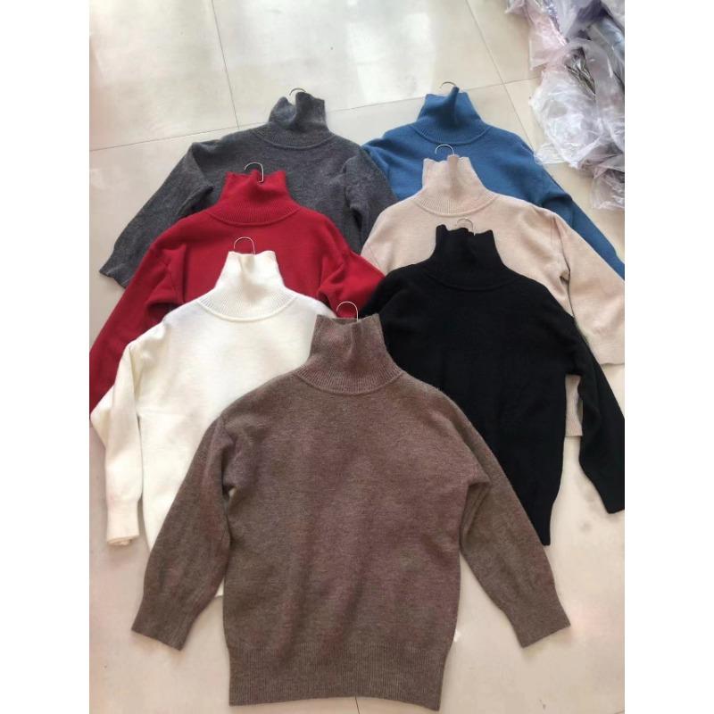 Свитер с высоким воротником, свободный повседневный женский толстый теплый клетчатый пуловер, однотонная базовая рубашка, простая одежда для поездок на осень и зиму