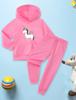 Girls Warm Thickened Fleece Comfy Cartoon Pattern Print Long Sleeve Hoodie Pullover Sweatshirts&Pants 2Pcs Sports Suit Outfits Kids Trendy Clothes Set