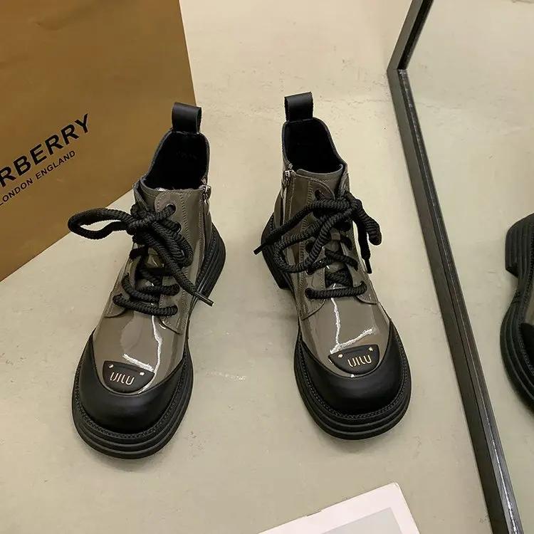 Ботильоны женские 2024 новые женские ботинки зимние туфли с круглым носком на шнуровке женские дизайнерские рыцарские ботинки на платформе женская обувь