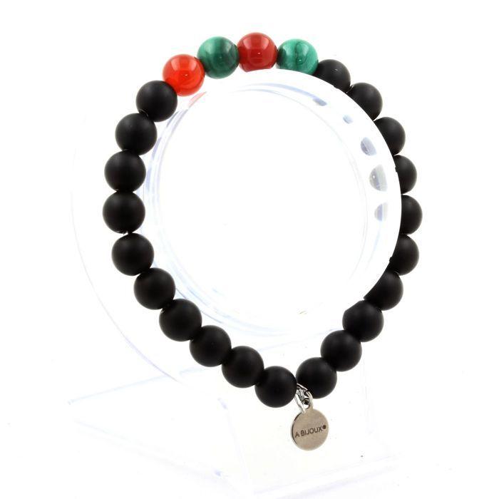 Bracelet - Malachite du Congo - Agate Rouge - Onyx Noir - 8 mm - 19-20 cm