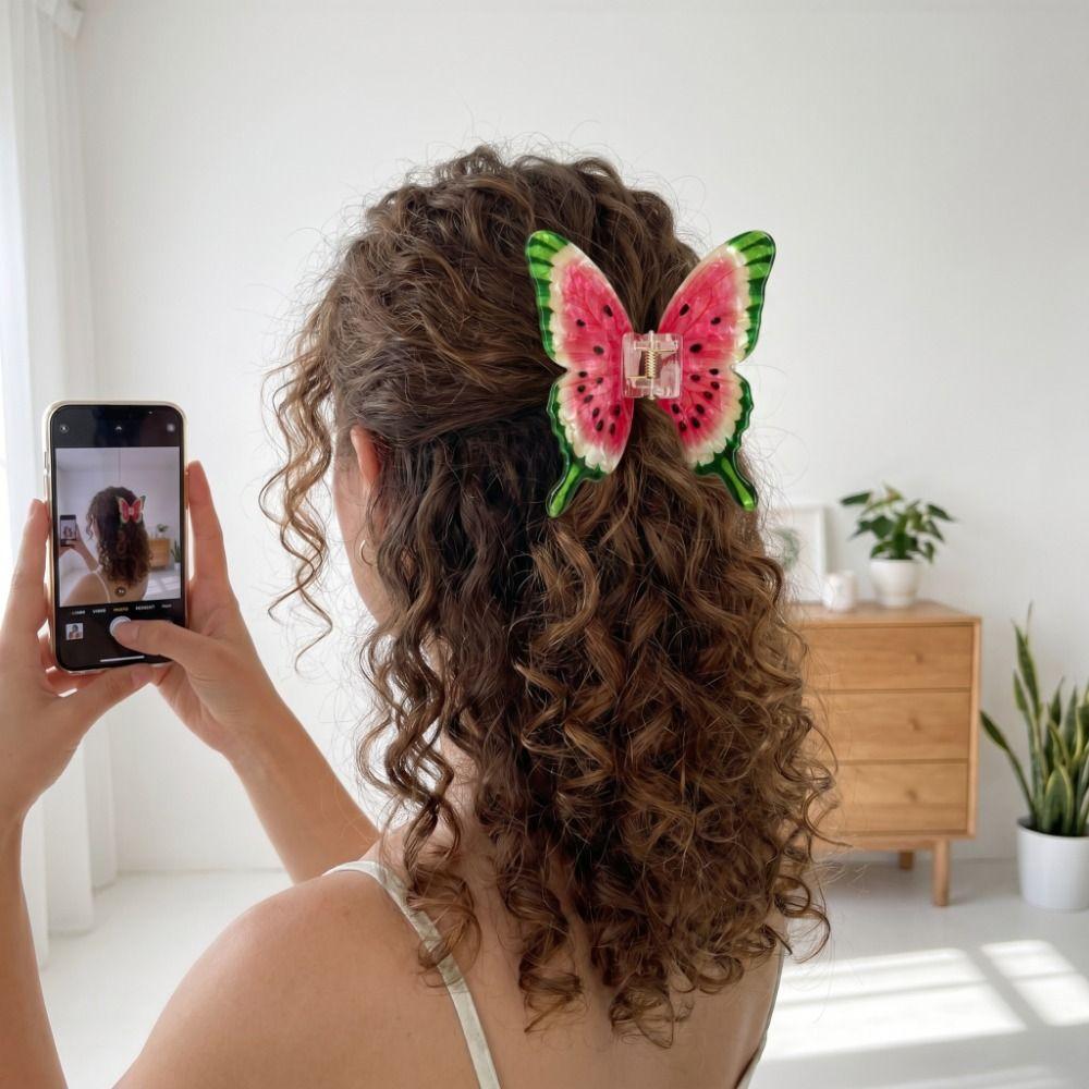 Animals Butterfly Hair Claw Cartoon Plastic Shark Clip Watermelon-Patterned Hair Clip Summer