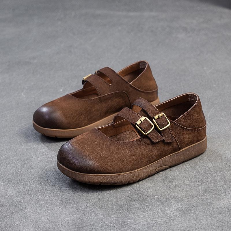 Мода GKTINOO 2025 Весна Новые Ретро Мягкая Кожа Мягкая Подошва Удобные Балетки Круглый Носок Коровья Кожа Повседневные Женские Туфли