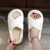 Women Spring Autumn Home Slippers Open Toe Cross Band Linen Soled Indoor Slides Linen Soled Non-Slip Bathroom Slippers
