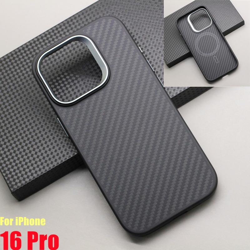 Магнитный чехол из углеродного волокна для IPhone 16 Pro Max / 16 Plus  Арамидное волокно Magsafe Беспроводная зарядка Ударопрочная Защитная крышка Рамка ТПУ