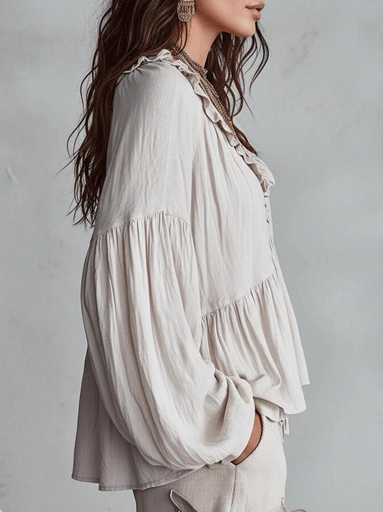 Весна/Лето 2026 Европейский и Американский Повседневный Топ с Воланами, Пышными Рукавами и Плиссировкой