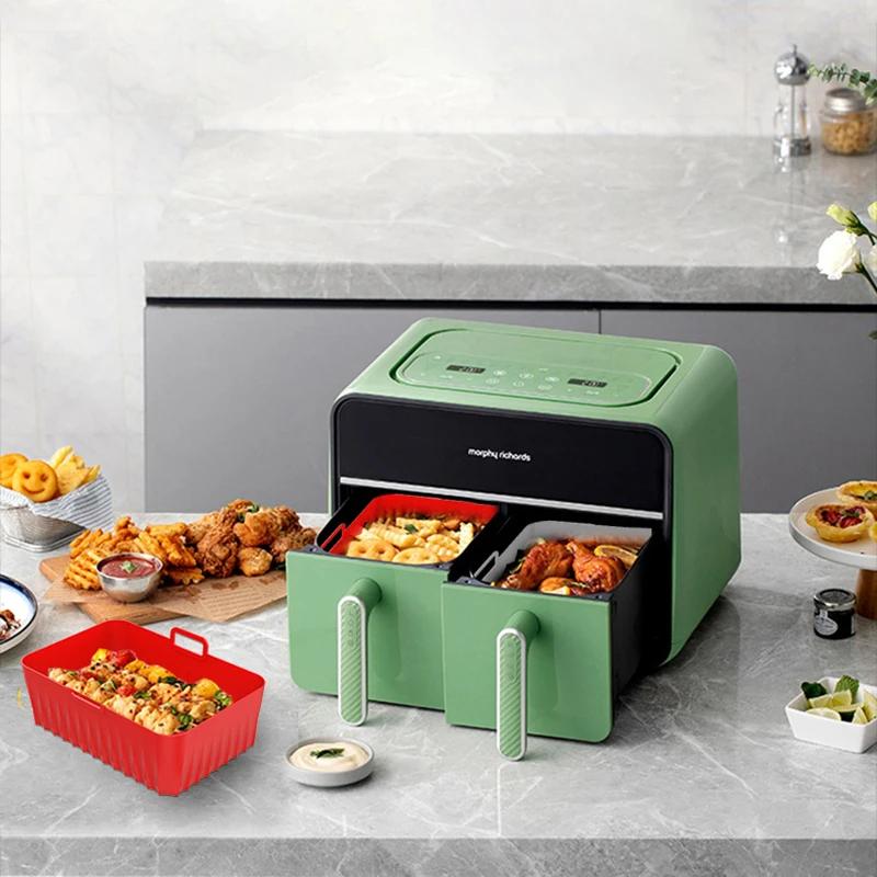 2PCS Silicone Air Fryer Liner Heat Resistant Baking Tray for Oven Microwave Rectangular Non-stick Baking Pan Kitchen Accessories