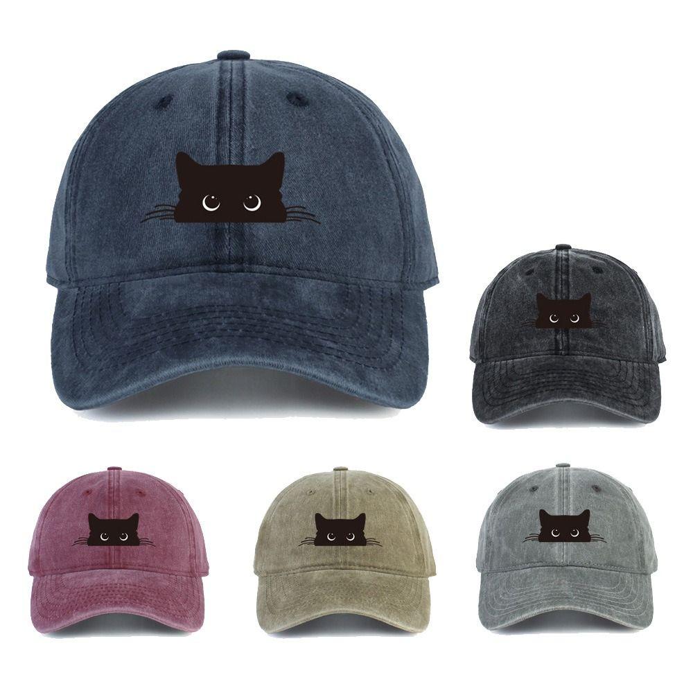 Sweet Cartoon Baseball Hat Peaked Cap Cotton Baseball Cap Simple Cat Print Baseball Cap Outdoor