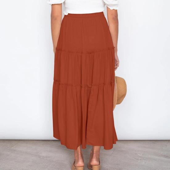 Стильная однотонная повседневная одежда, элегантная женская летняя свободная макси-юбка для отпуска, пляжная юбка