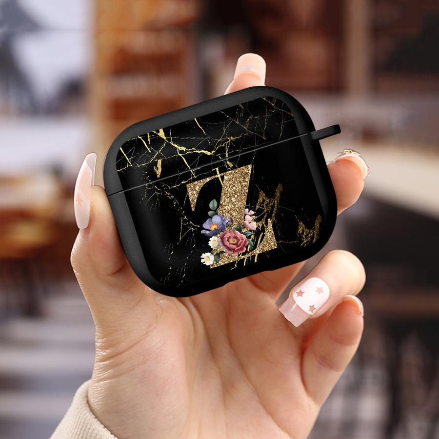 Чехол для Airpods 2 1 3 Pro 4 Pro3 Pro2 Чехлы для наушников Чехол Цветок Золотой Инициал Крутой
