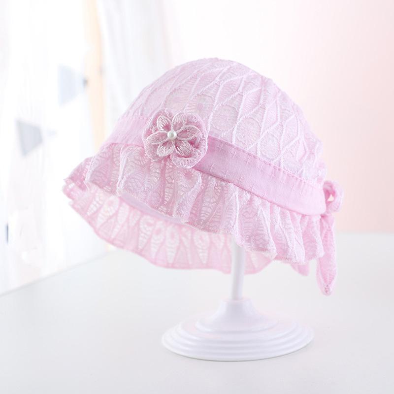 Шапочка принцессы с кружевом для малышей, весна-лето, сетчатая дышащая шапочка для девочек, солнцезащитные шляпы, однотонные, регулируемые, для новорожденных, шапочки-бини