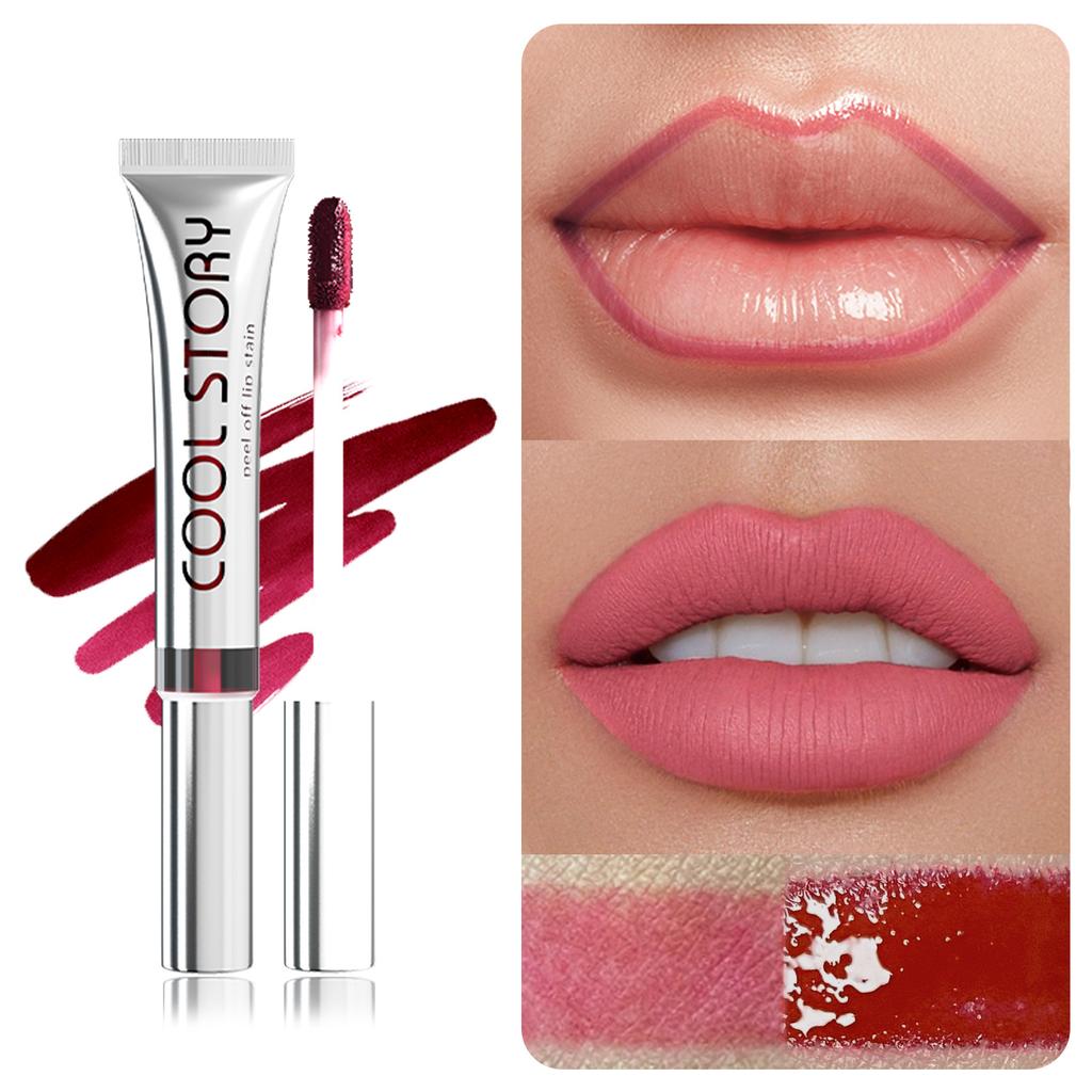 Peel Off Rose Pink Lip Gloss Matte Outline Contour Tattoo Lip Stain Waterproof Transfer Resistant Tear Off Natural Lip Tint