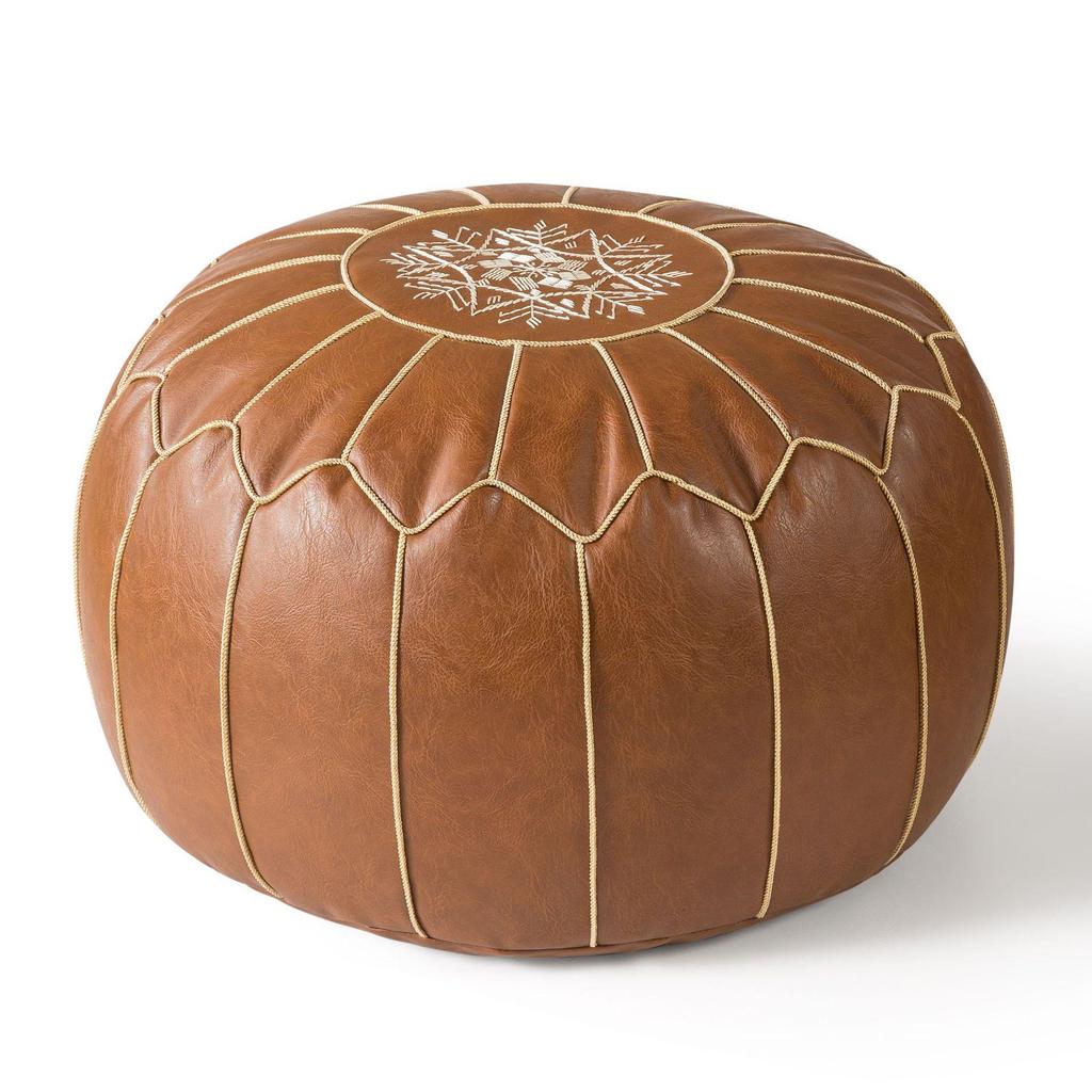 Moroccan Style Oil Wax Leather Floor Stool & Tatami Futon Seat Cushion