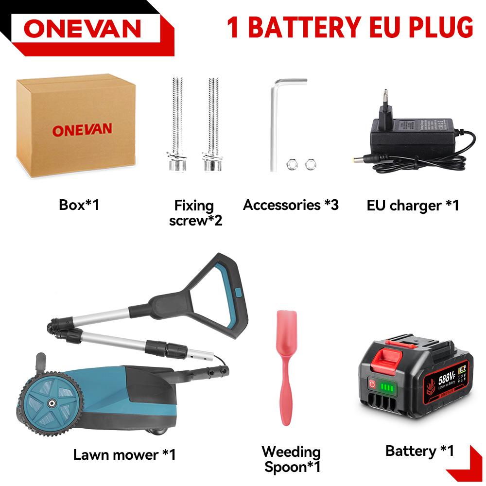 ONEVAN 5000W Brushless Electric Lawn Mower 48000RPM Cordless Grass Trimmer 3 Height Adjustment Garden Cutter Tool For 21V 18V Battery