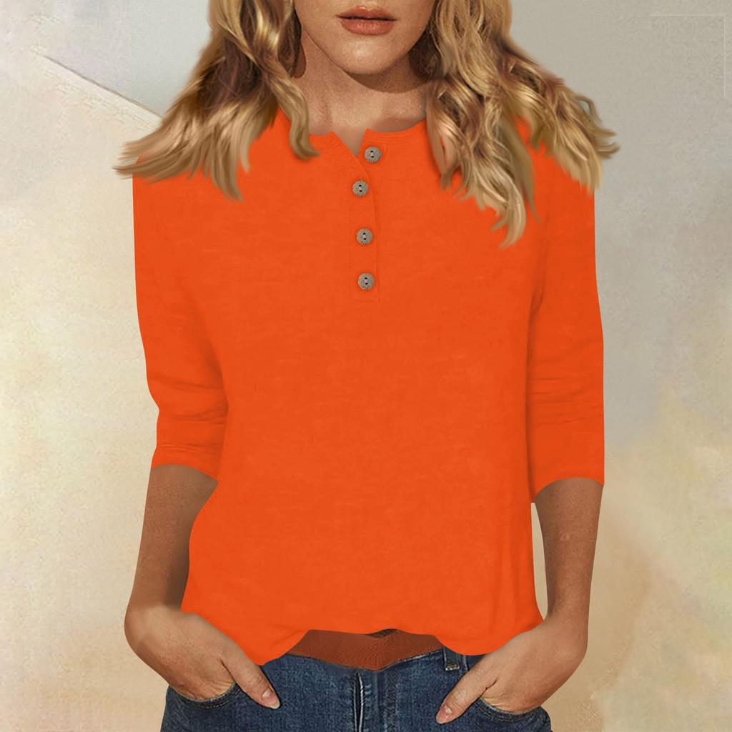 Women Cute Print Tees Blouses Casual Plus Size Basic Tops Pullover For  3/4 Sleeve Shirts