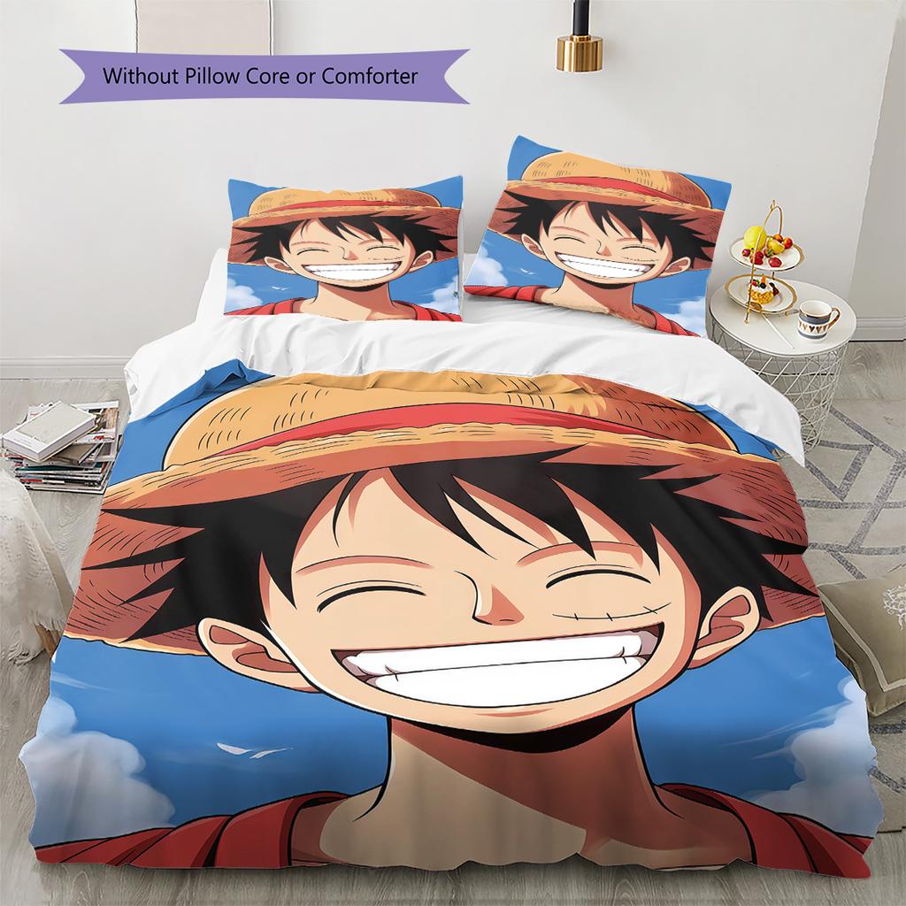 One Piece Monkey D Luffy Pattern Bedding Quilt Set Quilt Cover Pillowcase Home Birthday Gift(1 * duvet cover + 2 * pillowcase, without core)