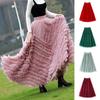 Women Cake Skirt Solid Color Mid-Waist Long Skirt with Elastic Waist Mesh