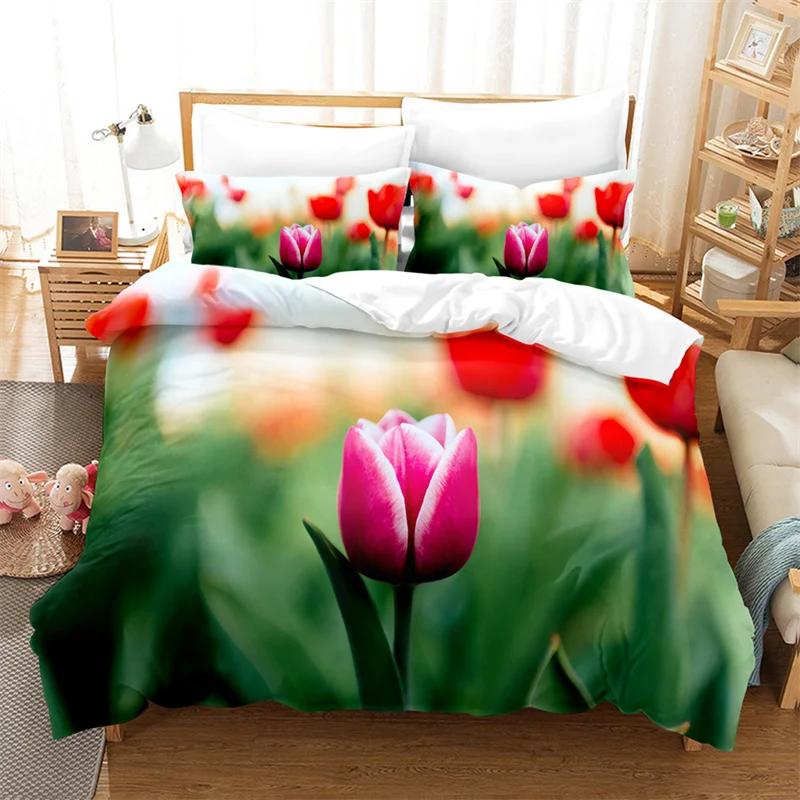 Tulip Quilt Cover 220X240 Duvet Cover Set Double Bed 200X200Cm 3D Flower King Bedding Sets Twin Size 3Pcs 2Pcs Single 140X210