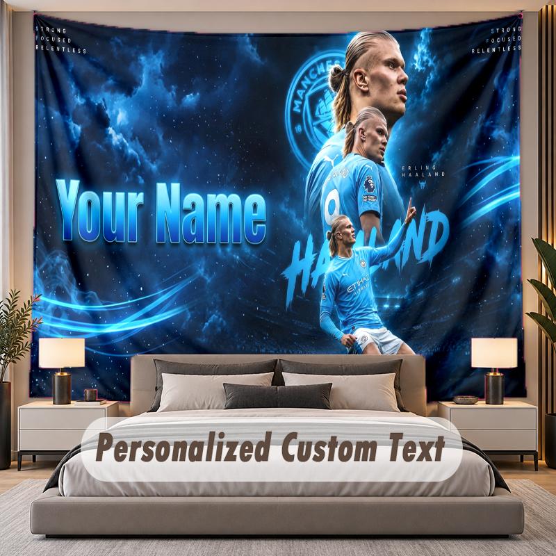Custom Name Text Tapestry Erling Haaland Personalized Polyester Wall Tapestry For Bedroom And Room