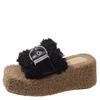 Fashion Lamb Wool Slippers for Women Autumn Winter OuterWear Thick-soled Heightening Sponge Cake Belt Buckle Fashionable Cotton Slippers