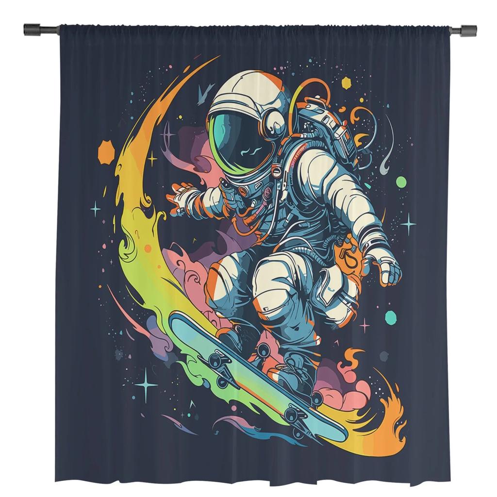 Sporty Astronaut Skateboard Sheer Curtains For Living Room Kitchen Window Curtains Bedroom Tulle Voile Curtains