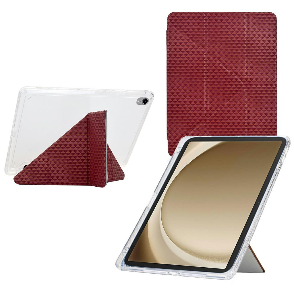 For Samsung Galaxy Tab A9+ Case Y-Fold Stand Pyramid-Patterned Leather+Clear Acrylic Tablet Cover with Pencil Holder