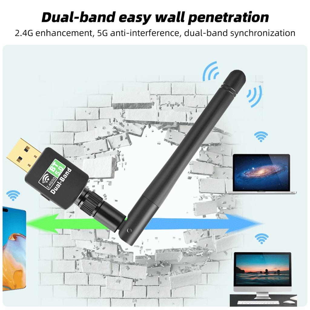 FONKEN 2 в 1 Bluetooth 5.0 Wi-Fi USB-адаптер 600 Мбит/с Сетевая карта Двухдиапазонная антенна 2,4 ГГц и 5,8 ГГц Ethernet для ПК Wi-Fi Windows/MAC OS