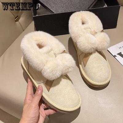 Главная Противоскользящие повседневные сапоги с бантом Уличные зимние сапоги на плоской подошве Женские зимние утолщенные теплые хлопковые туфли